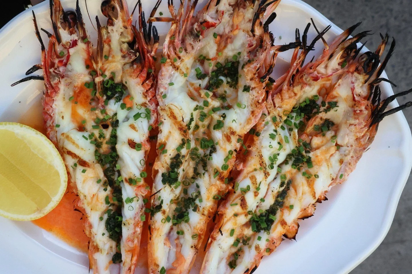 Nduja Prawns.
Premium U6 king prawns, grilled and finished with nduja butter, chives and fresh lemon. Bold, buttery, and made to be shared around the table.