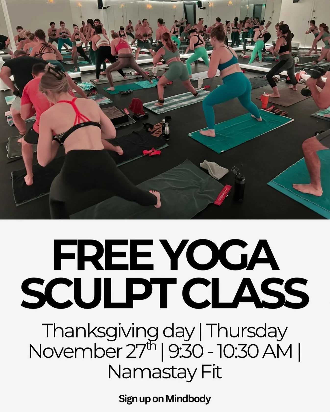 Start your Thanksgiving with movement, gratitude, and GOOD ENERGY 🧡🦃✨
Join us for a FREE Yoga Sculpt Class taught by Jayme - @fit_yogini 

📍 Namastay Fit
14202 N Scottsdale Rd, #204
Scottsdale, AZ 85254

🗓 Thanksgiving Day &mdash; Thursday, Novem