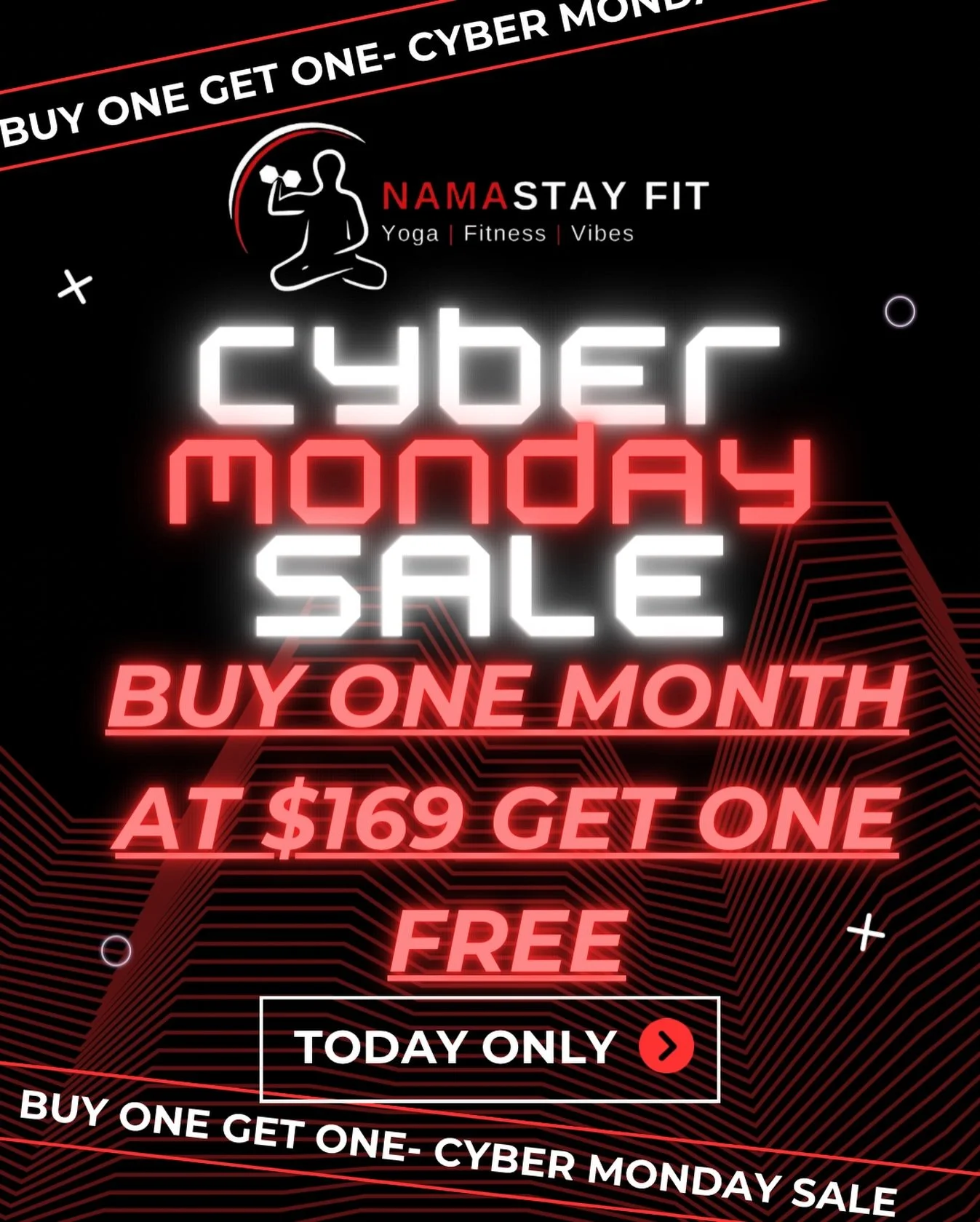 🔥 CYBER MONDAY ONLY 🔥
Buy one get one FREE on our one month unlimited package! Treat yourself and share the gift of movement with a friend. Today only! Don&rsquo;t miss it!

Available online at Mindbody or in studio.
Let&rsquo;s move, sweat, and vi