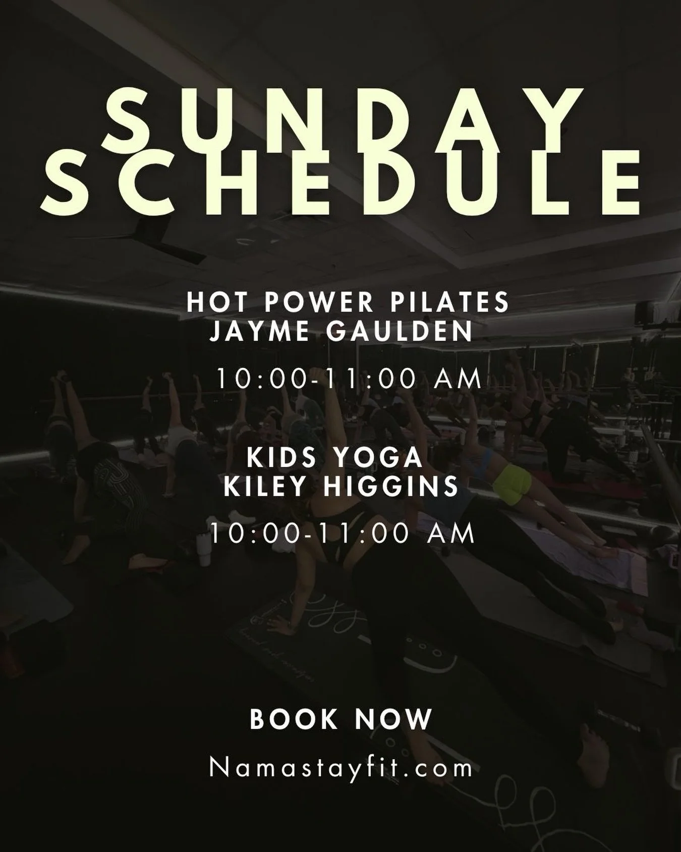Sunday Schedule at Namastay Fit 🔥✨

Close out your weekend with movement and good energy:

✨ 10:00&ndash;11:00 AM &mdash; Hot Power Pilates with @fit_yogini 
✨ 10:00&ndash;11:00 AM &mdash; Kids Yoga with @kileyhiggins 

Whether you&rsquo;re getting 
