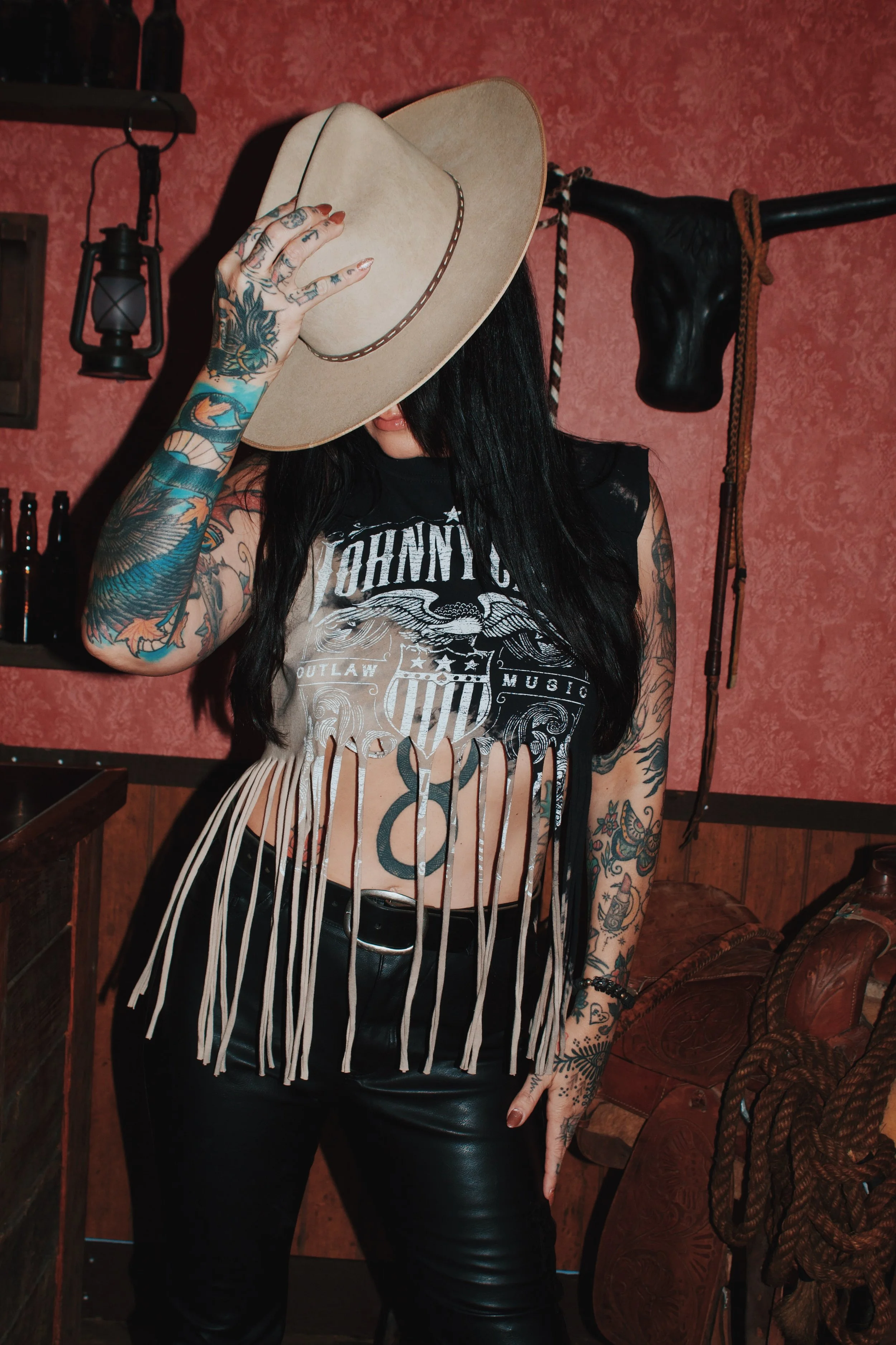 Hand Dyed Johnny Cash Fringe Top