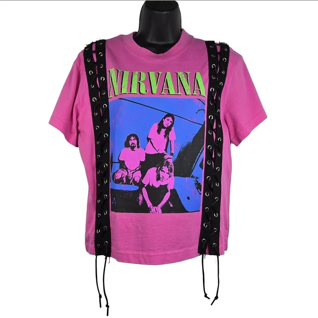 'Lipstick & Laces' Upcycled Nirvana Band Tee