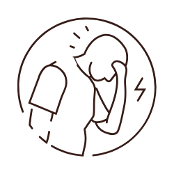 Line drawing of a person holding their head with one hand, appearing distressed or in pain.