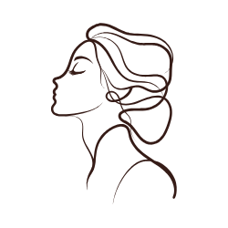 Outline of a woman with flowing hair and a gentle profile, drawn in a minimalist style.