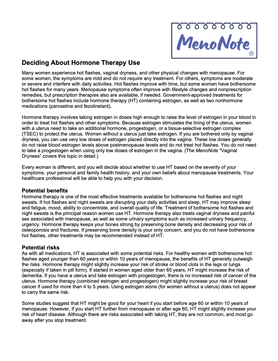 Menopause Society Position Statement on Hormone Therapy 