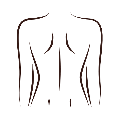 Outline drawing of a person's back and arms, with the shoulders and upper back highlighted.