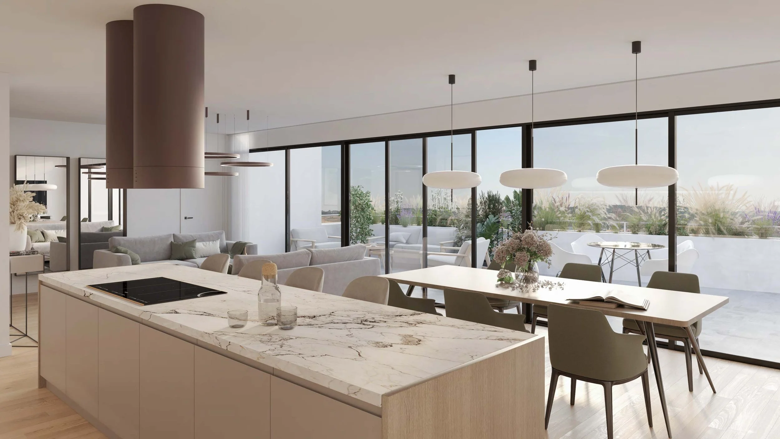 Fotorealistisches Rendering eines Wohnzimmers in Wien