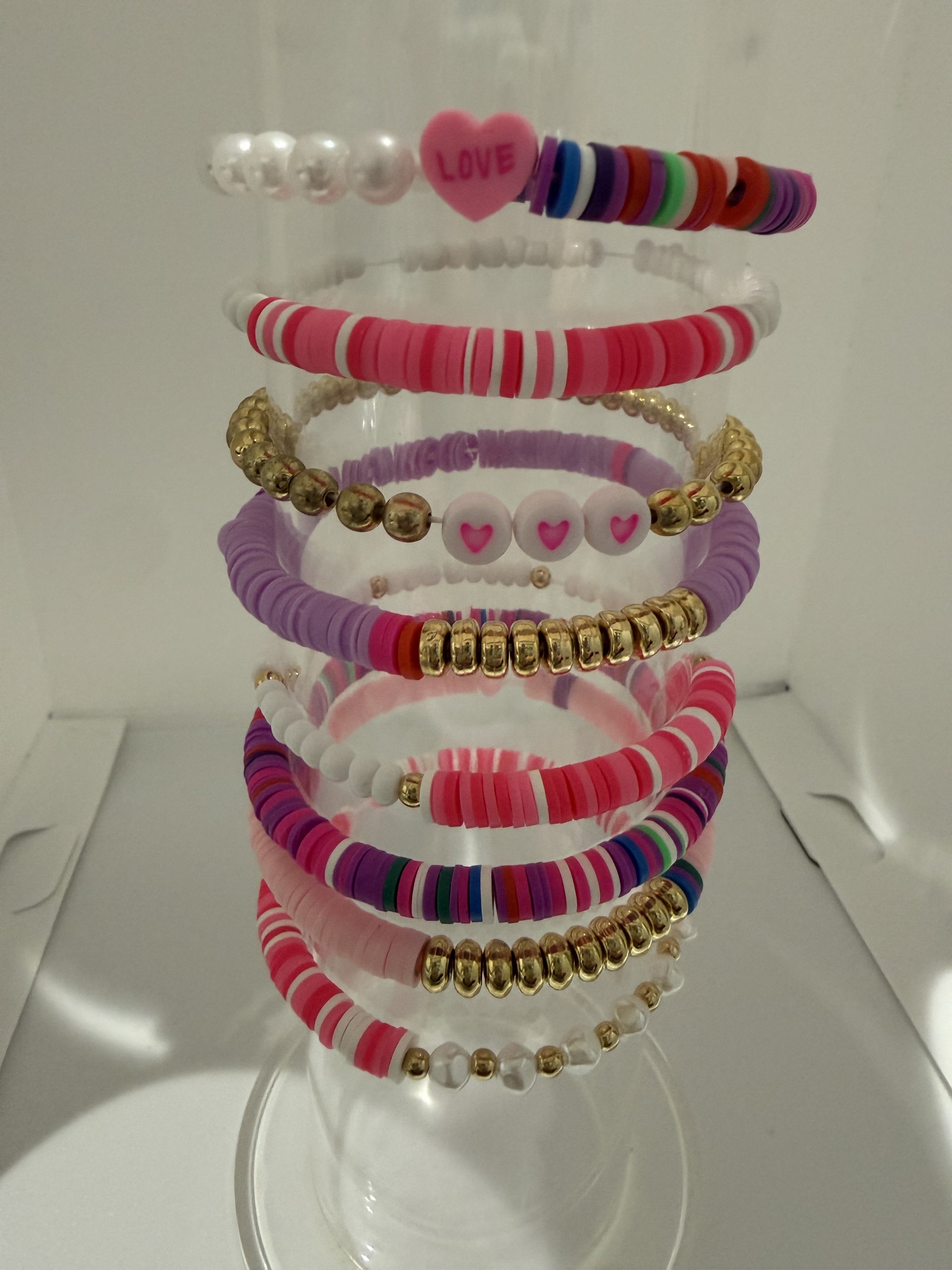 Set of Stackable love and heart bracelets