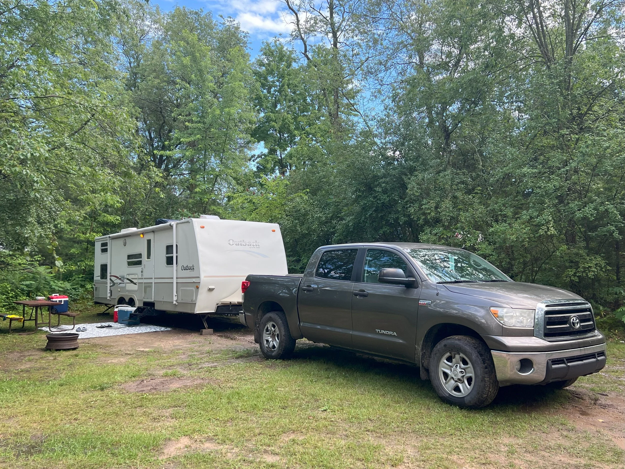 camper and pickup truck