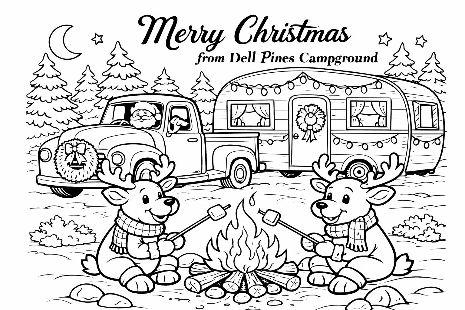 Free downloadable Christmas camping coloring page for the kids