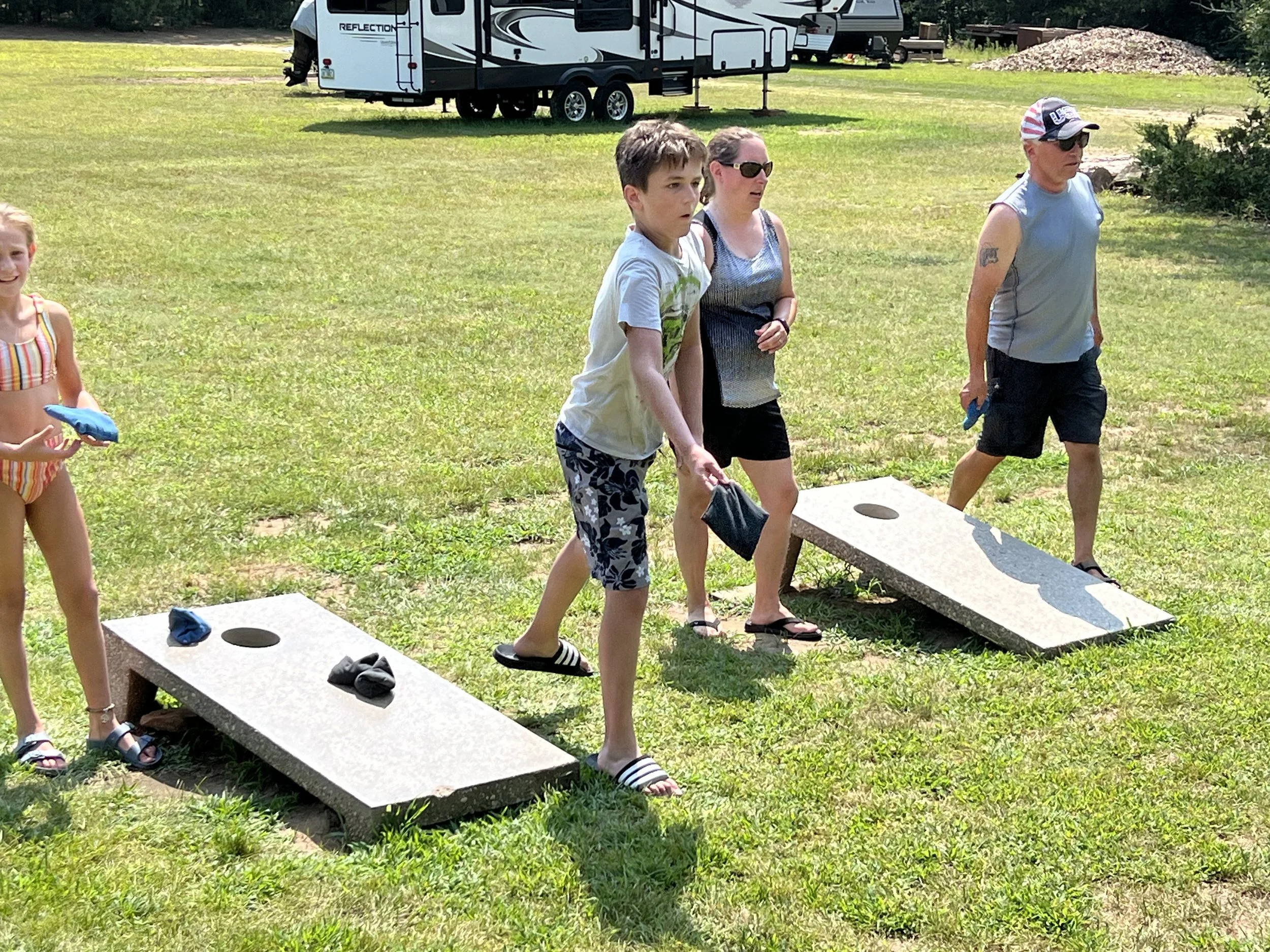 corn hole at Dell Pines Campground