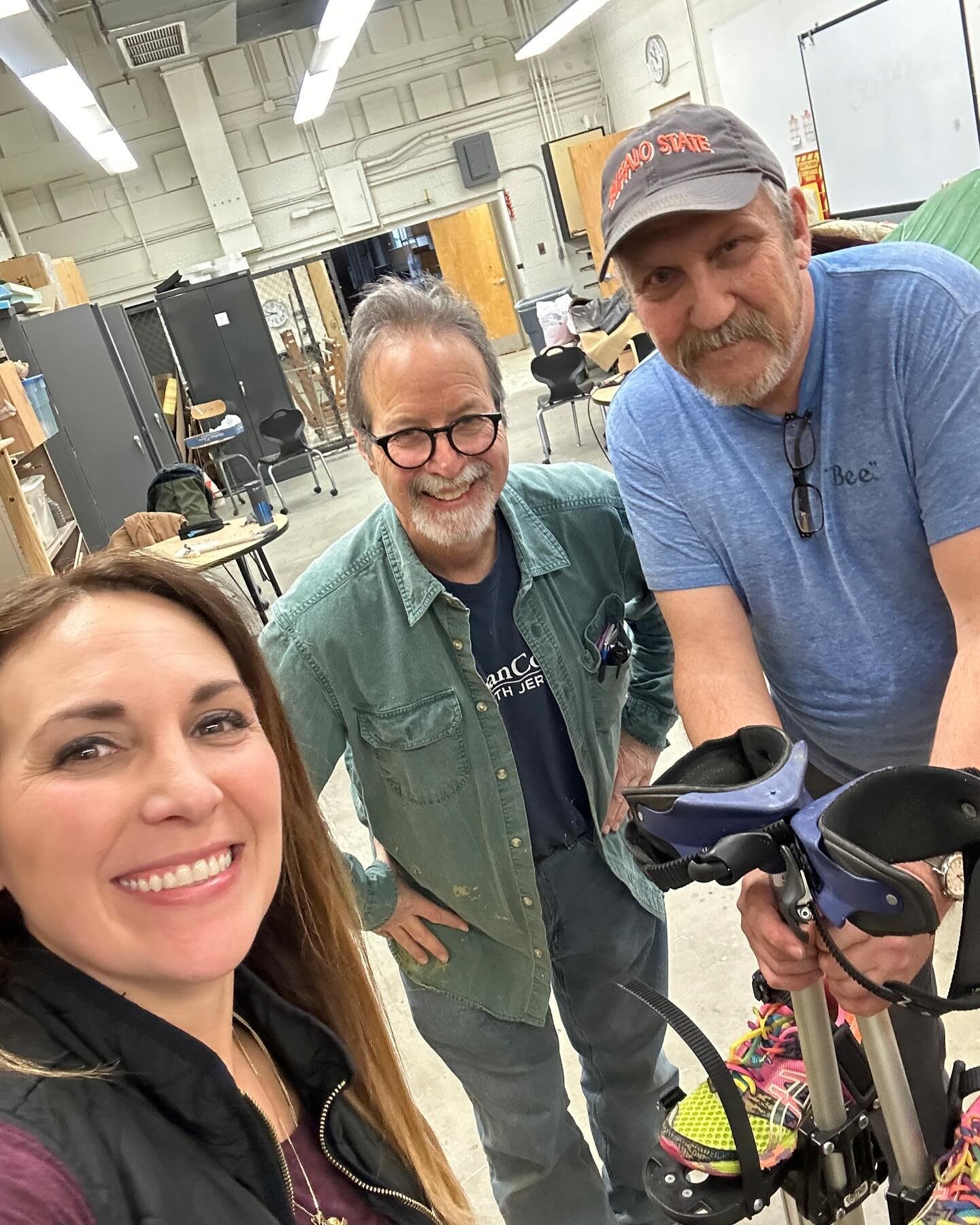 When you stop by your old art department @rowanuart to visit and get a new pair of stilts shaped up! Faculty member Jim Greenwell bolted my sneakers on my first two pairs of stilts years ago. It would only be fitting for him to do the same for my new