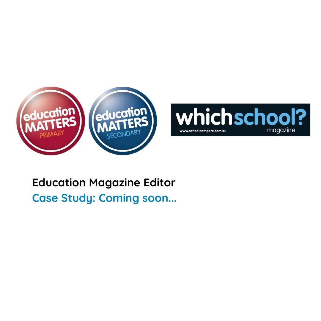 Cover page of education magazine featuring logos for primary and secondary education matters, the magazine title 'which school?', and text 'Education Magazine Editor, Case Study: Coming soon...'
