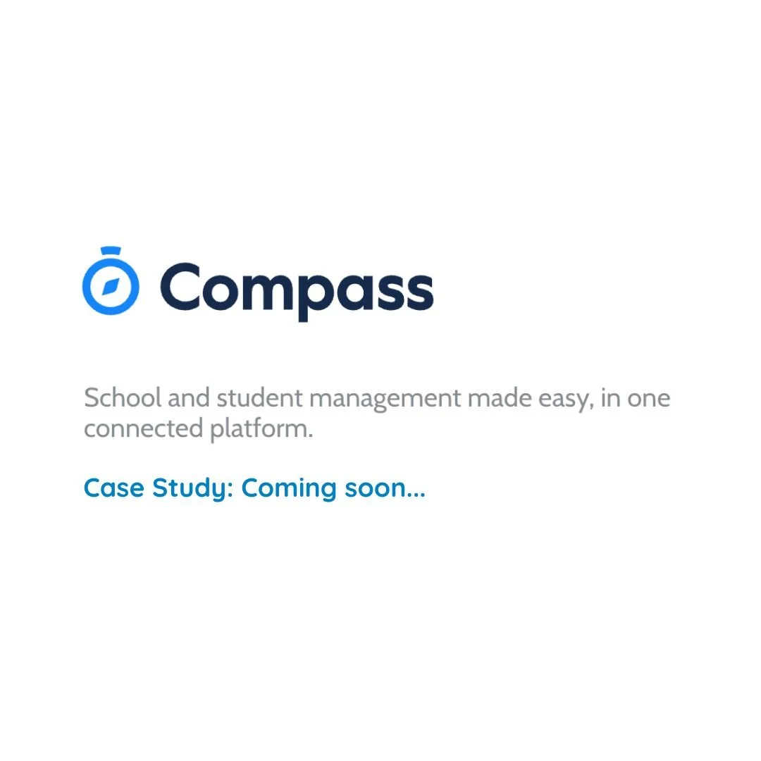 Logo for Compass with tagline about school and student management, and text mentioning a coming soon case study.
