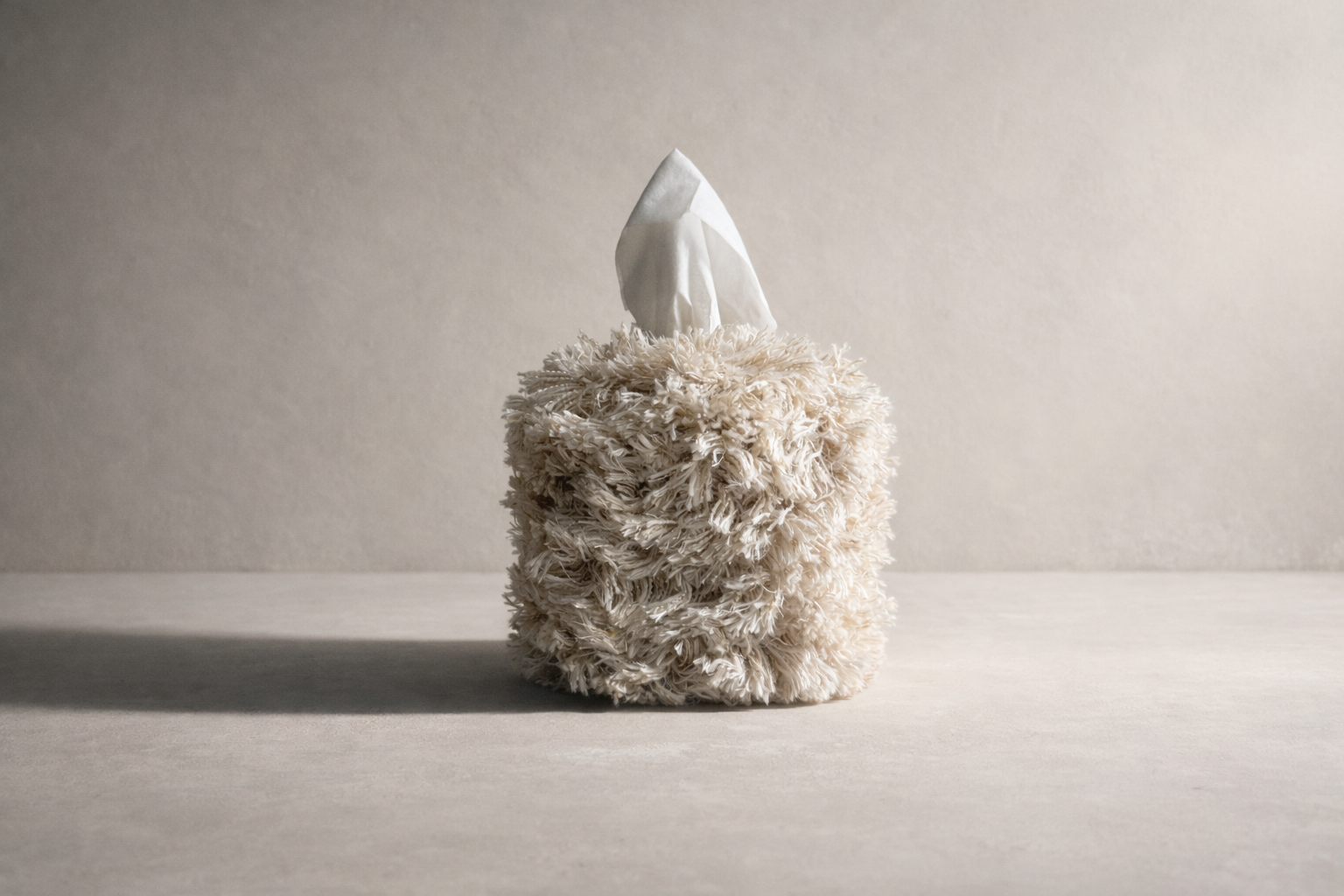 Feathered Oat Milk Fringe Tissue Box Cover