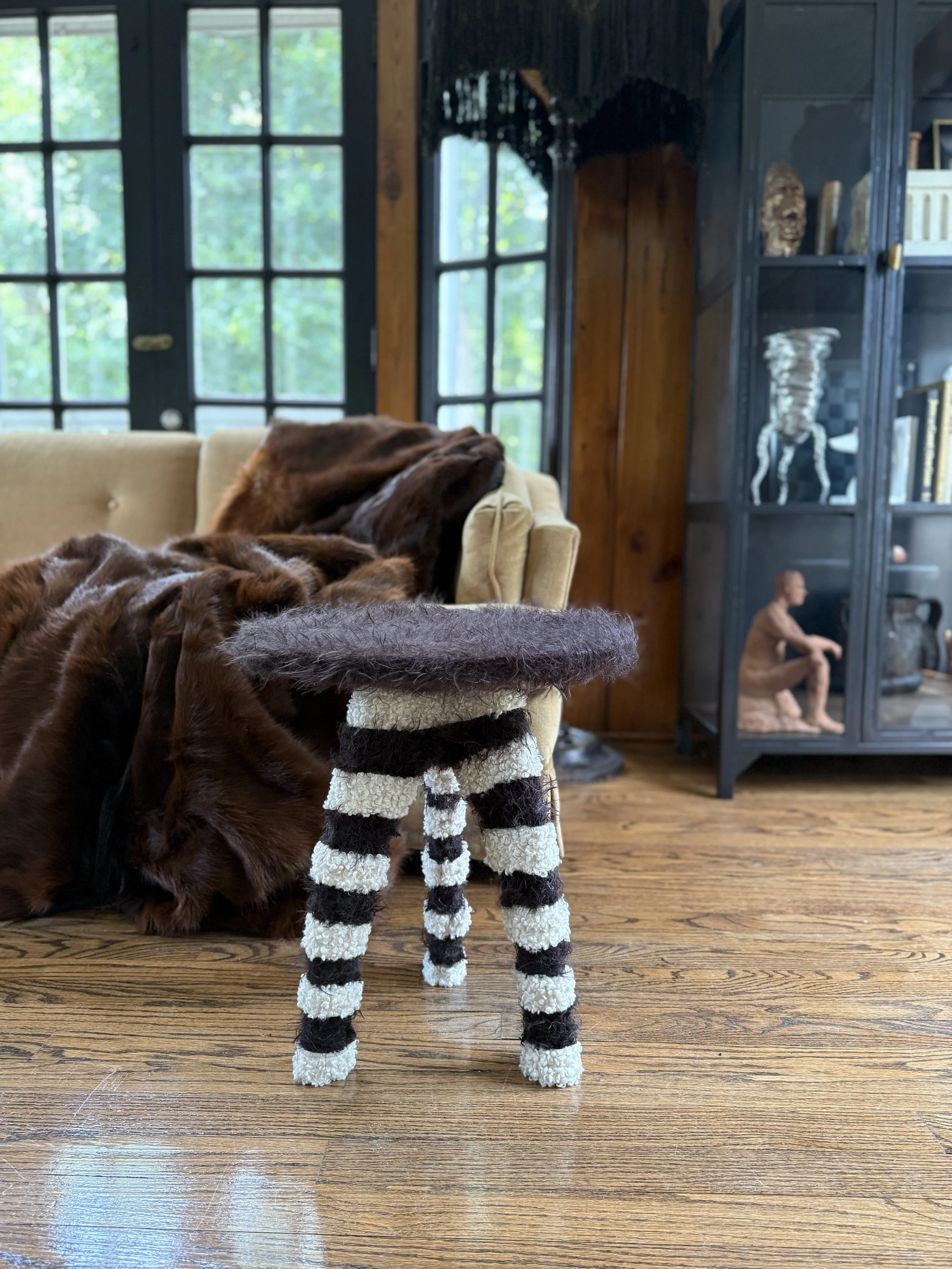 Striped Bouclé Teddy Side Table