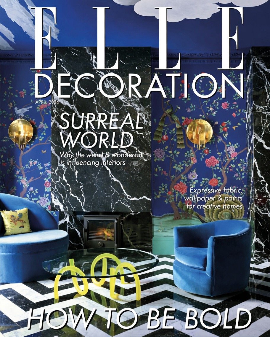 Datum Fringe Vessel featured in ELLE magazine, cream finish with ink band option.