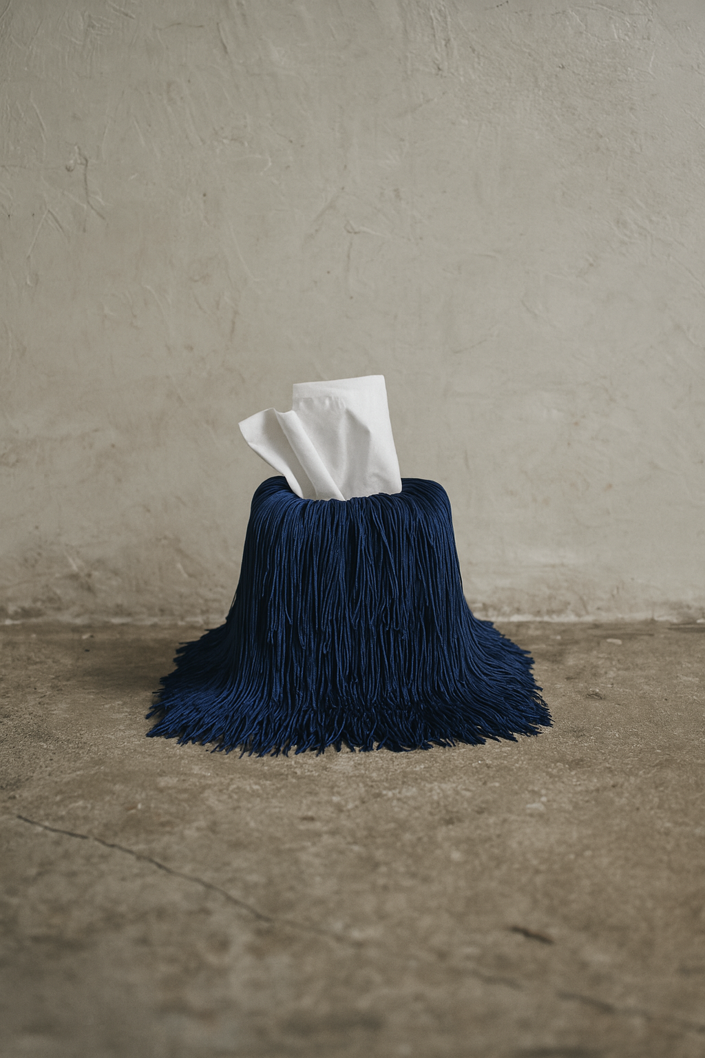 Cobalt Blue Spill – fringe tissue box cover by Amber Renee Hansen, part of the Spill Edit collection.