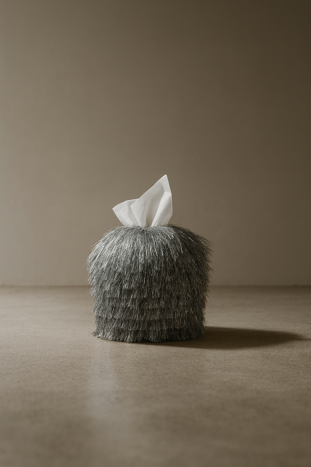 Silver Static Tinsel Fringe Tissue Box Cover