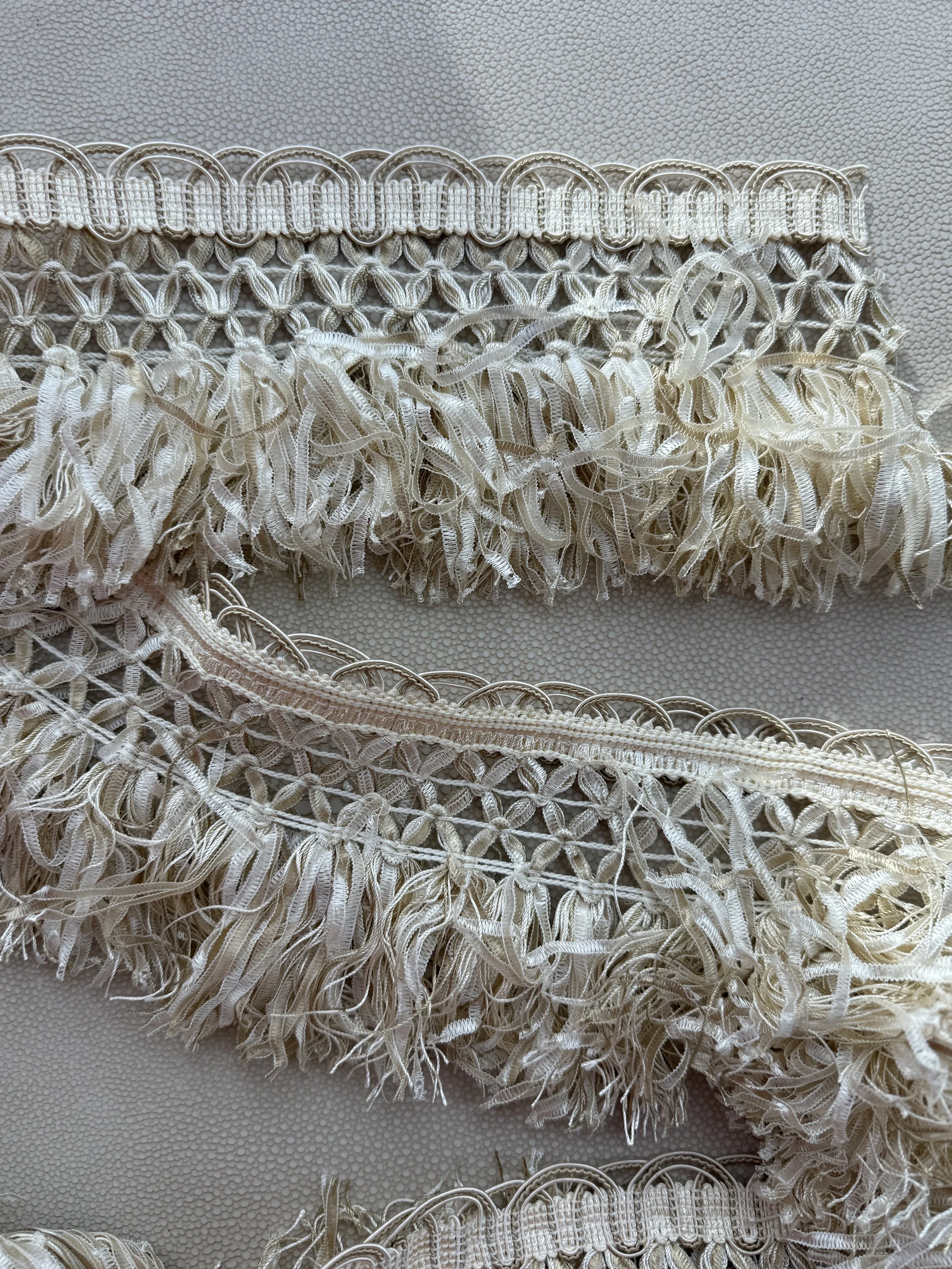 Close-up detail of Toasted Coconut Tangle Fringe Tissue Box Cover fringe texture and material variation