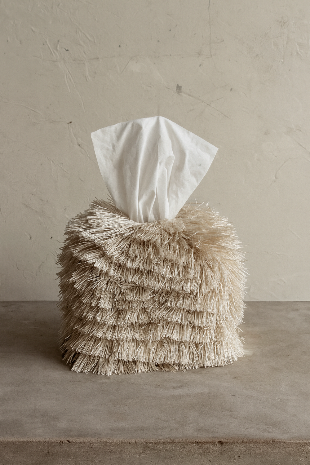 Weathered Bone Fringe Tissue Box Cover | Amber Renee Hansen
