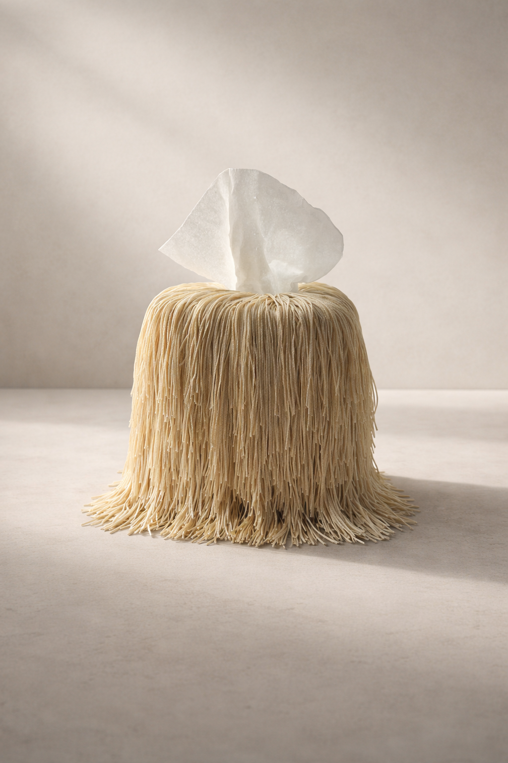 Ivory Fringe Tissue Box Cover Spill Edit