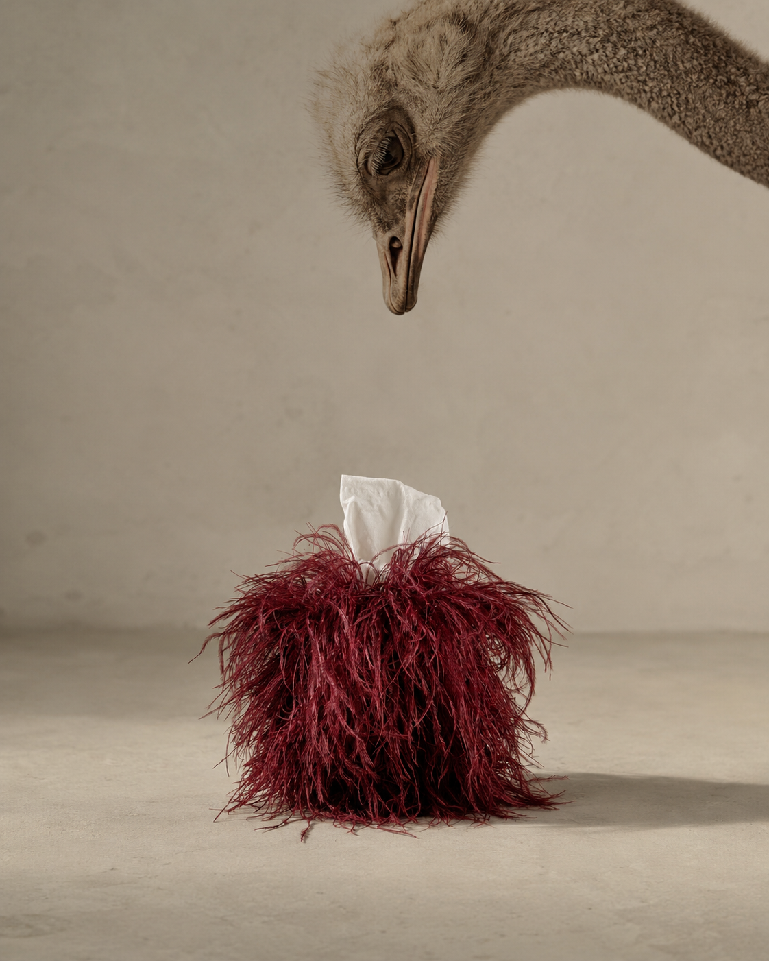 Burgundy Ostrich Tissue Box Cover