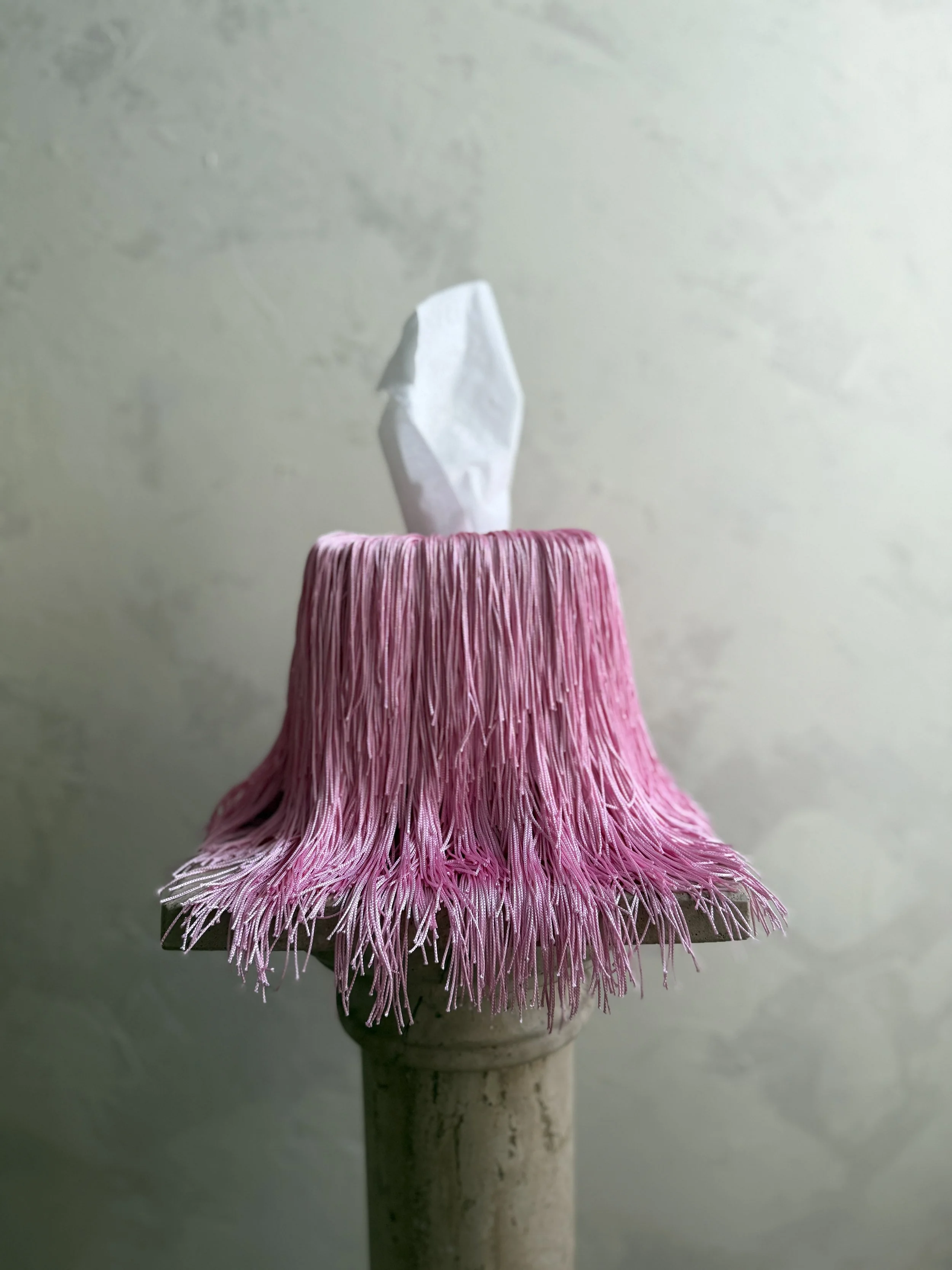 Pink in Motion Fringe Tissue Box Cover Spill Edit