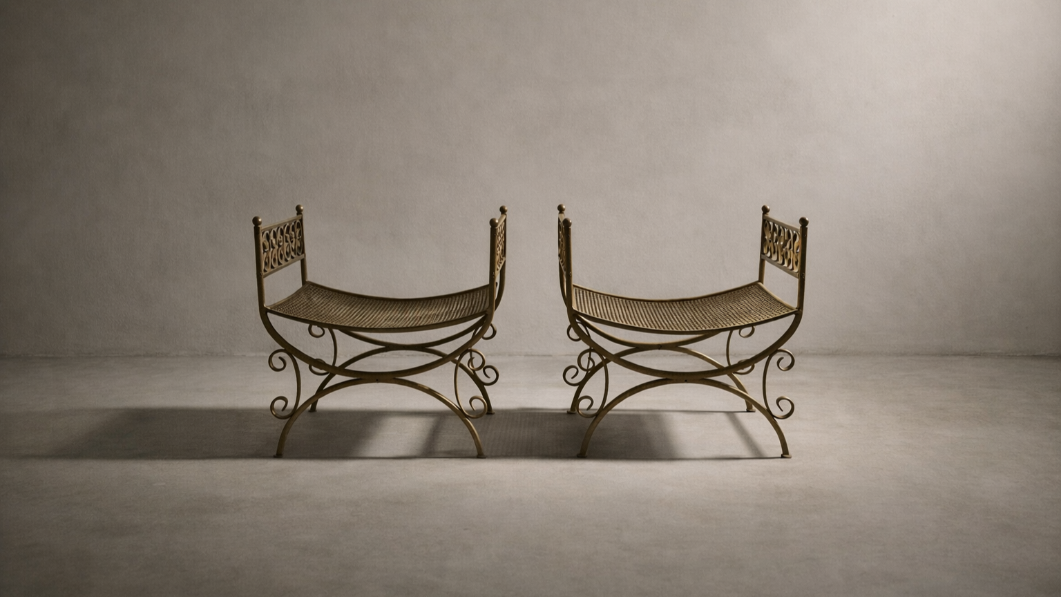 Hollywood Regency Gold Curule Benches