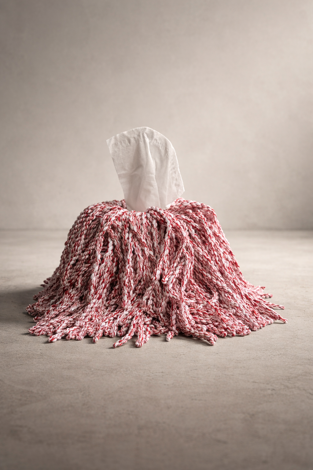 Red & White Cane Twist Fringe Tissue Box Cover