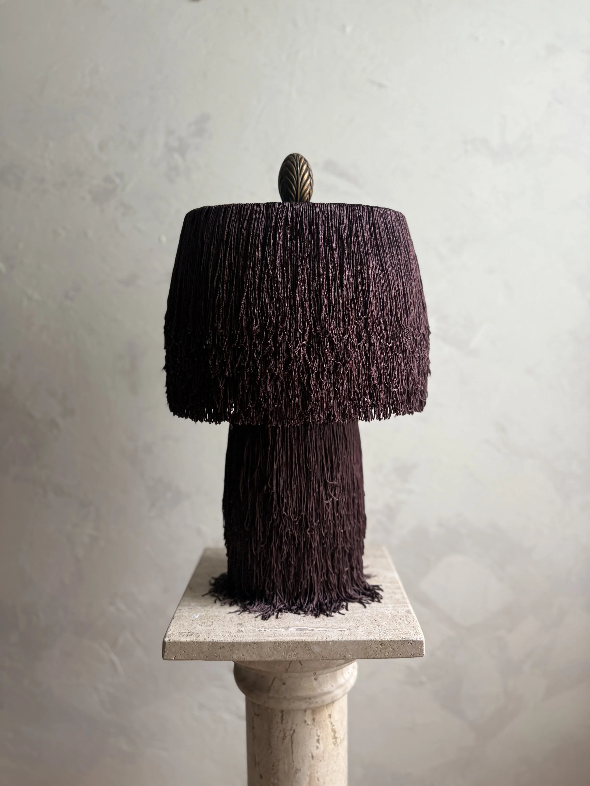 Bordeaux Noir Fringe Spill Table Lamp with Oval finial