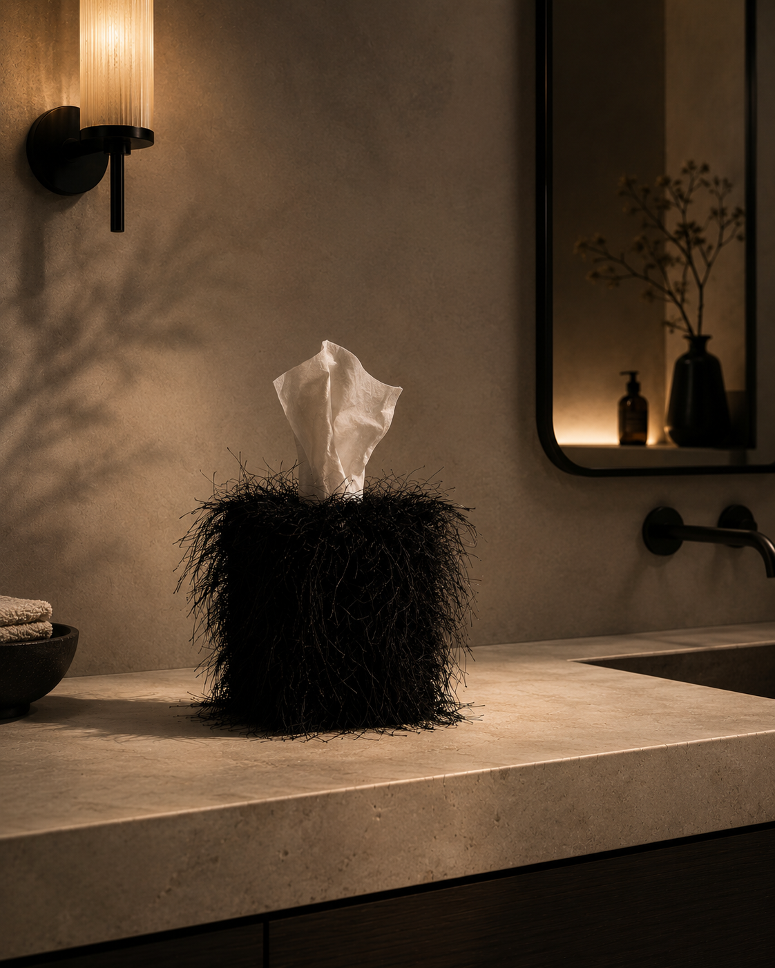 Black Eyelash Fringe Tissue Box Cover