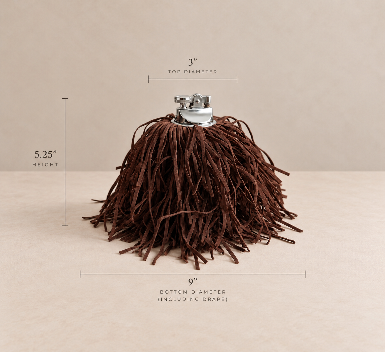 Vintage onyx lighter with aged metal hardware and cascading espresso brown fringe, reinvigorated as a one-of-a-kind decorative object by Amber Renee Hansen.