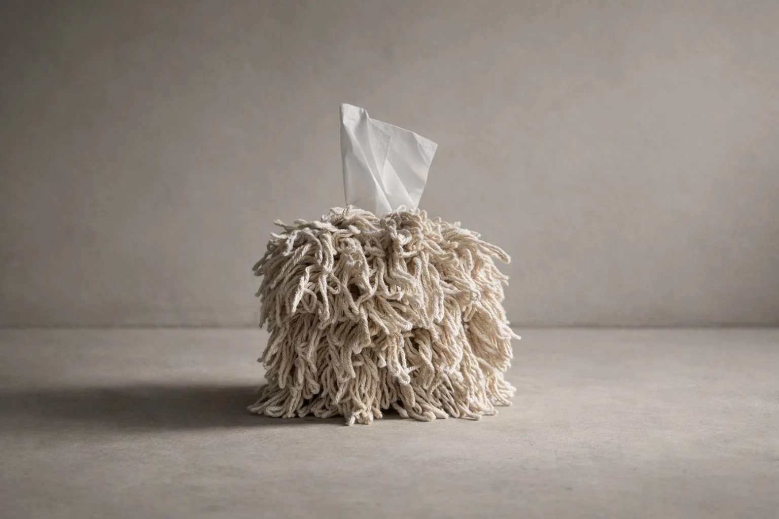 Cream Cotton Loop Fringe Tissue Box Cover