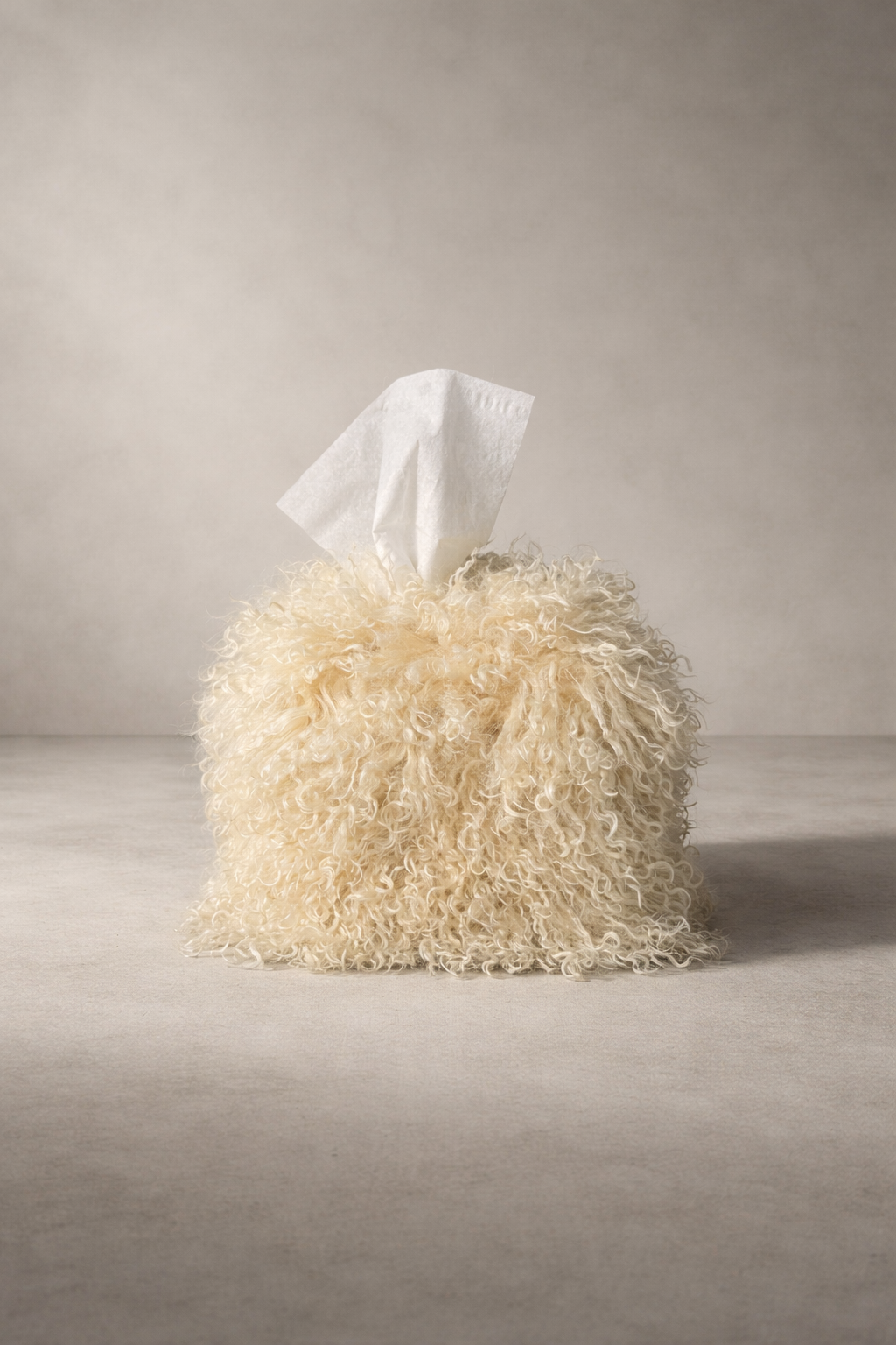 Bone Cream Mongolian Lamb Tissue Box Cover