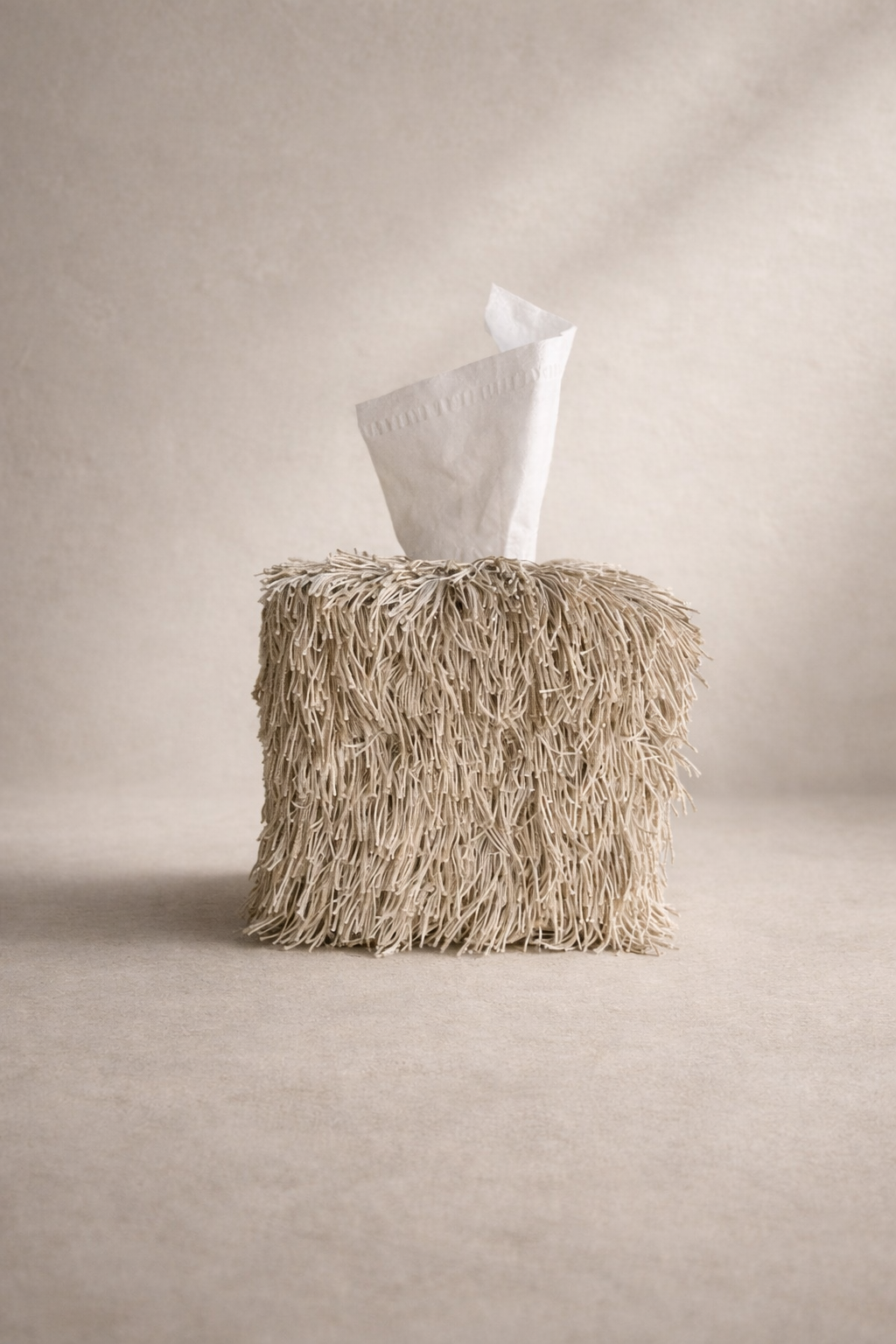 Stonewash Taupe Fringe Tissue Box Cover