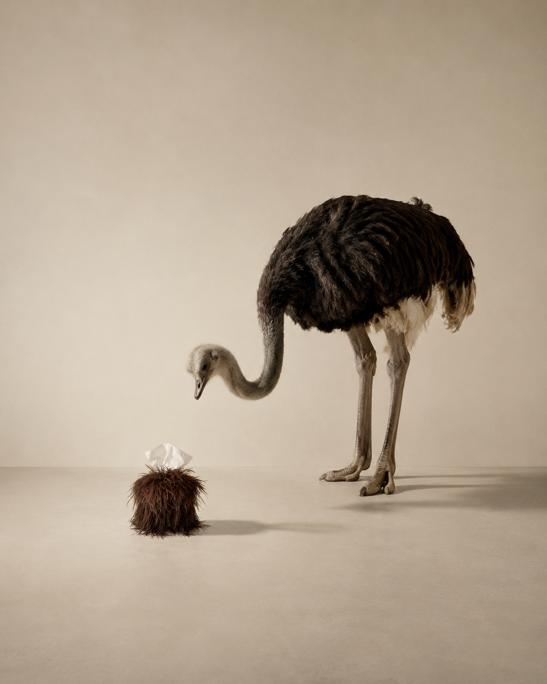 Sable ostrich tissue box cover, a luxurious, sculptural piece of collectible interior design.