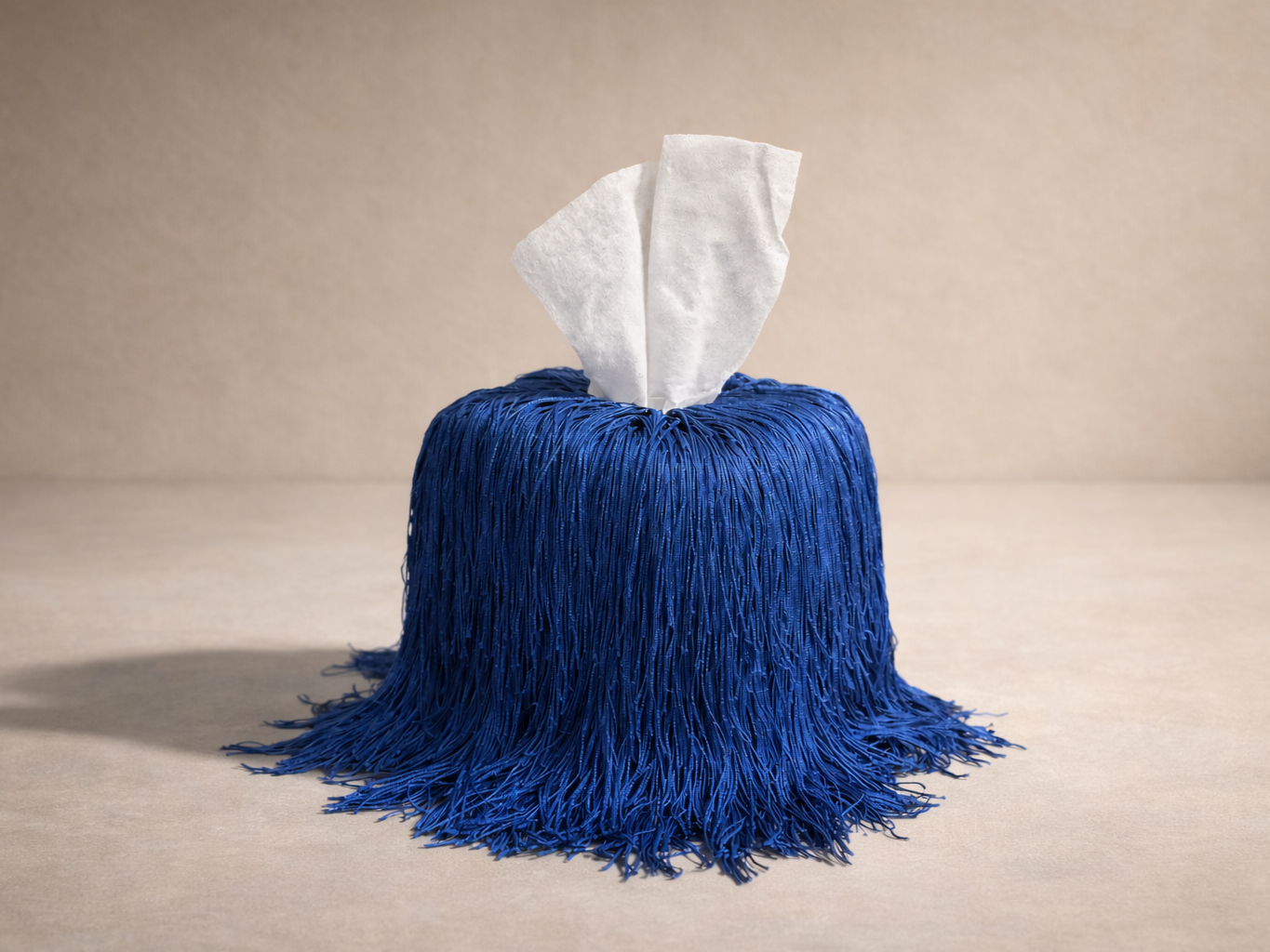 Cobalt Blue Fringe Tissue Box Cover Spill Edit