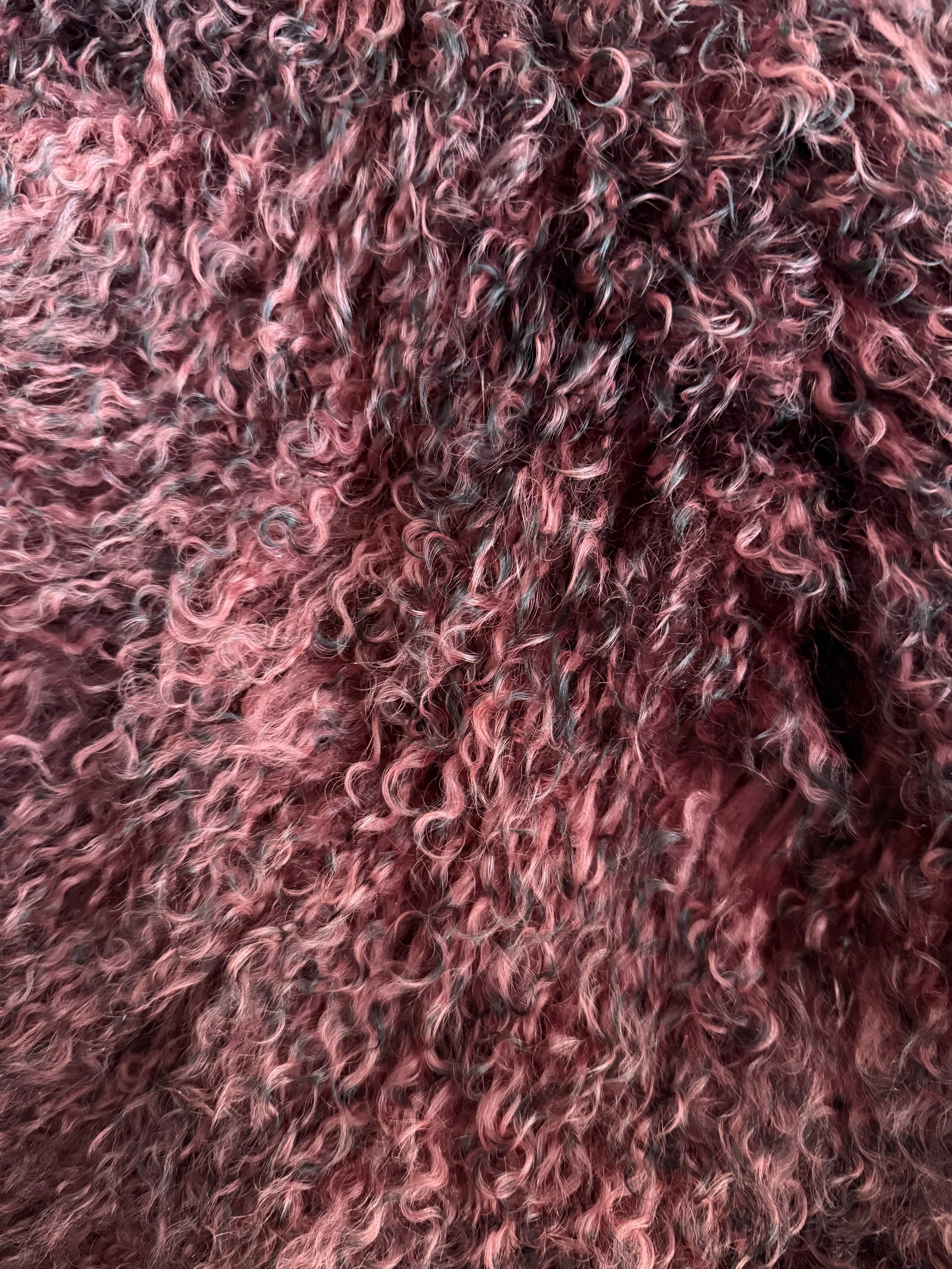 Mulberry Reserve Mongolian Lamb Tissue Box Cover in a deep wine-inspired mulberry hue with luxurious curly fleece.