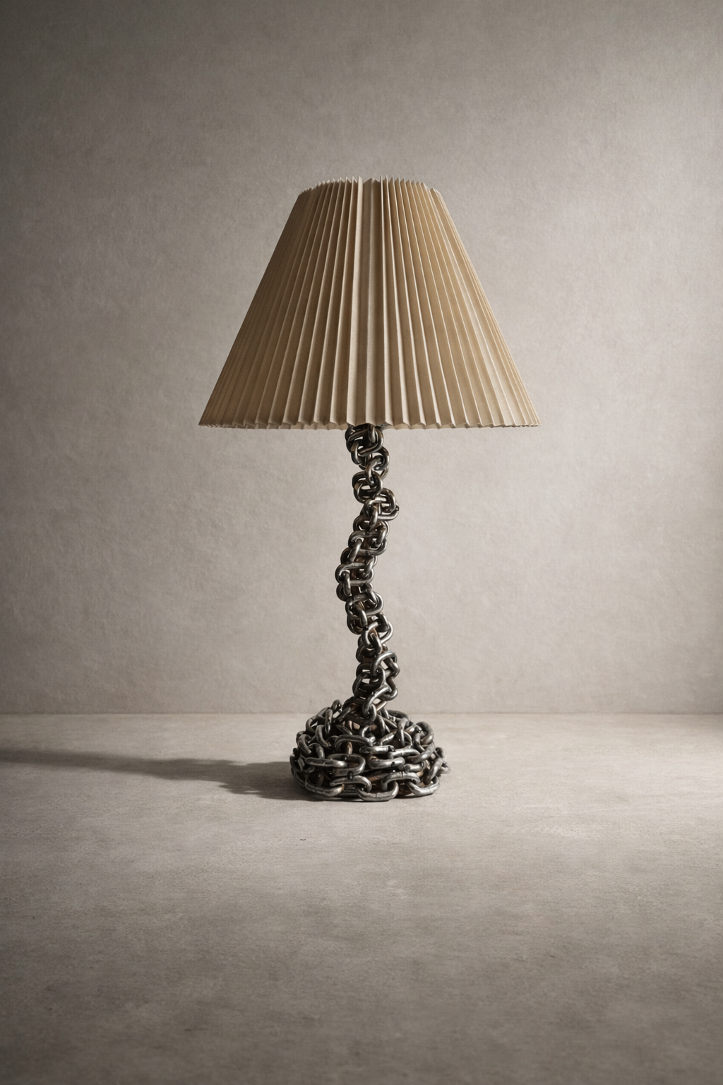 Gentle Current Chain Lamp with pleated shade — wavy chain-wrapped base creating soft movement