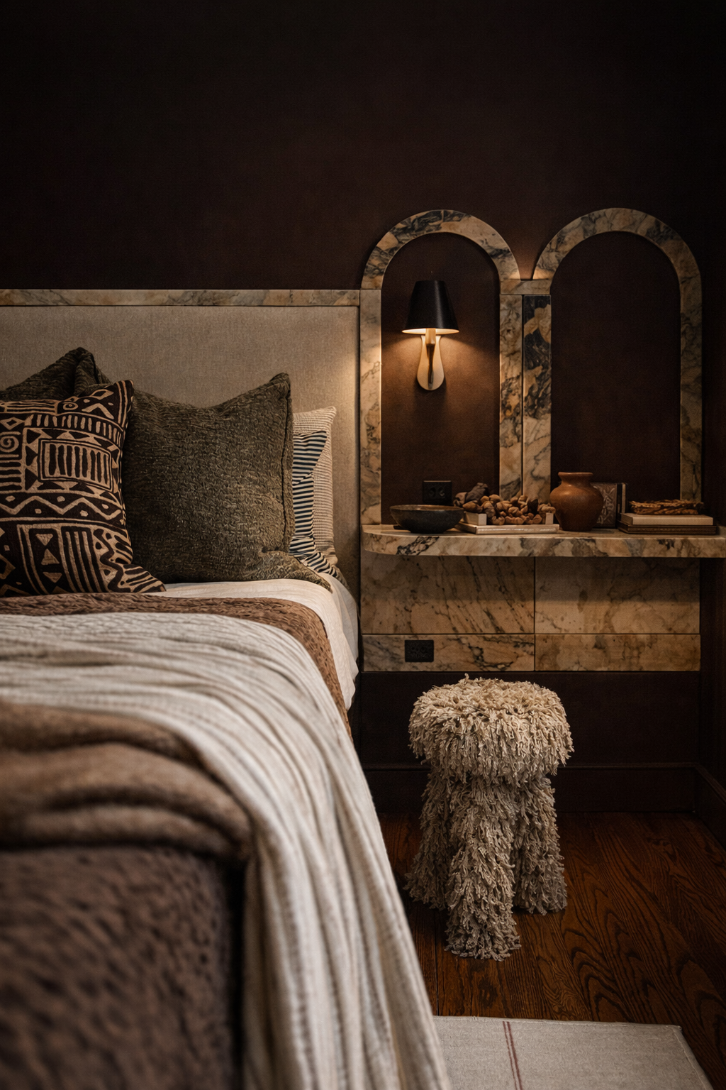 Soft Moss Shag Teddy Stool