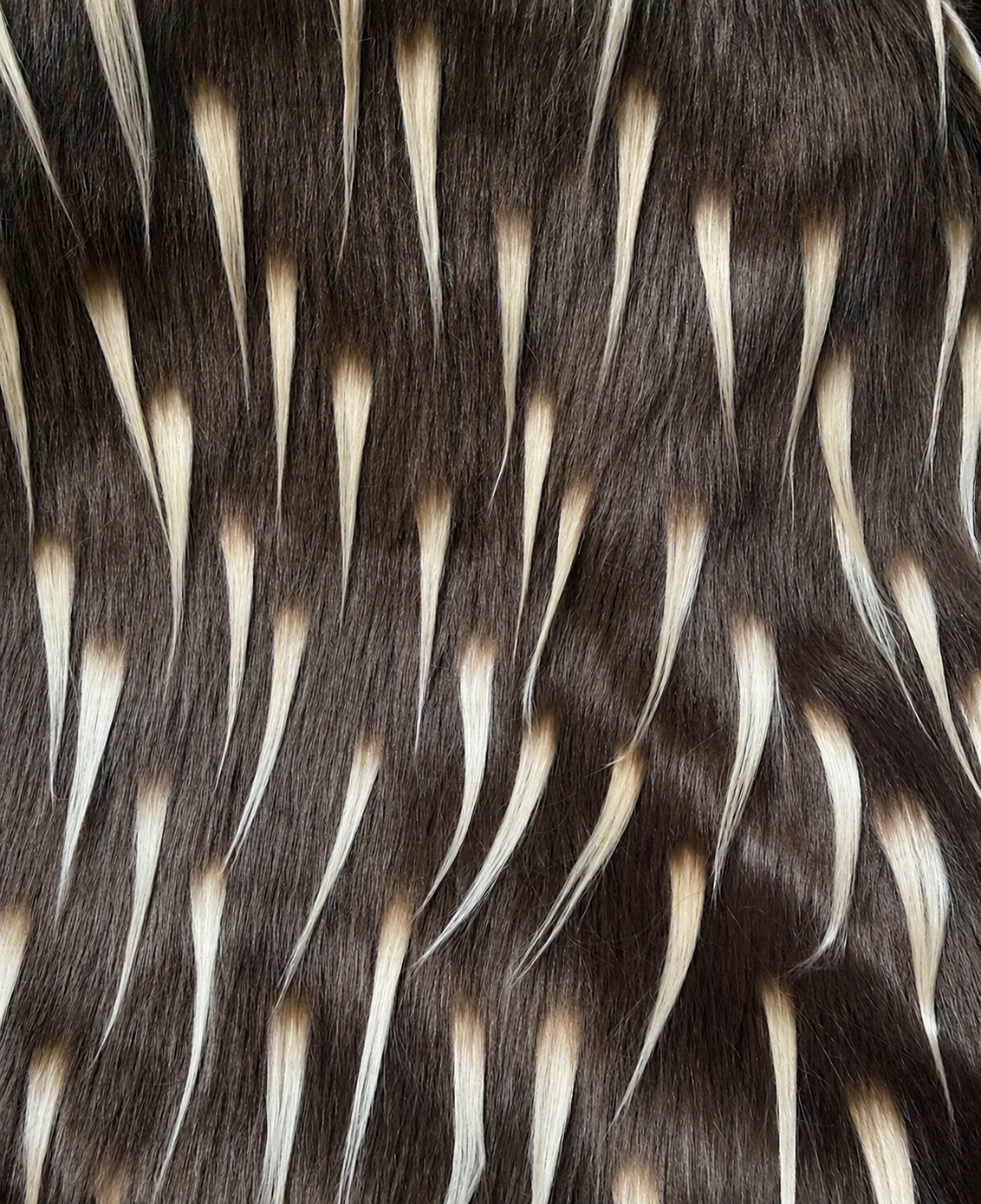Close-up of the dimensional faux fur and contrasting thorn-like fibers