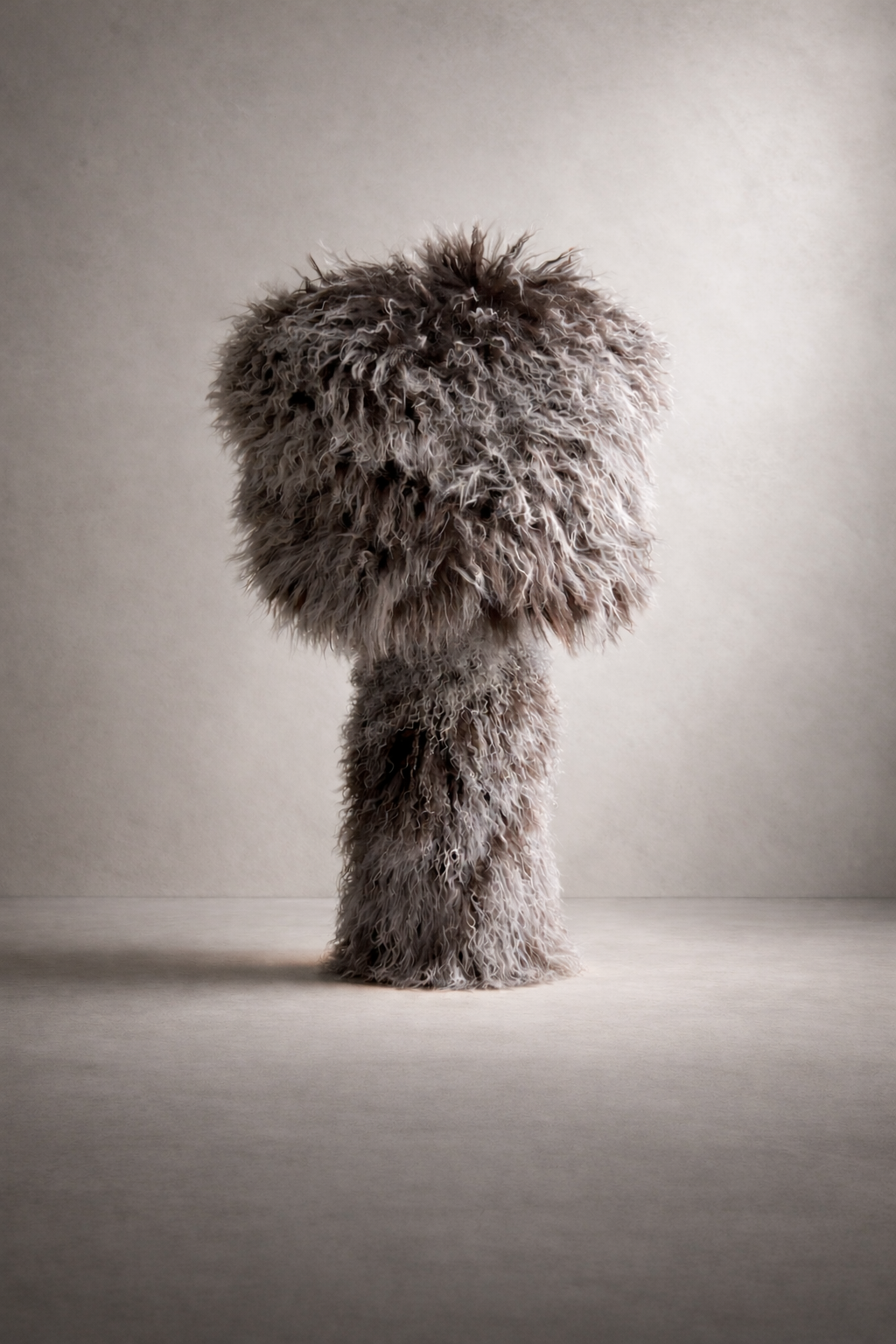 Frost-tipped Mongolian sheepskin table lamp with curled, dimensional textureFrost-tipped Mongolian sheepskin table lamp with curled, dimensional texture
