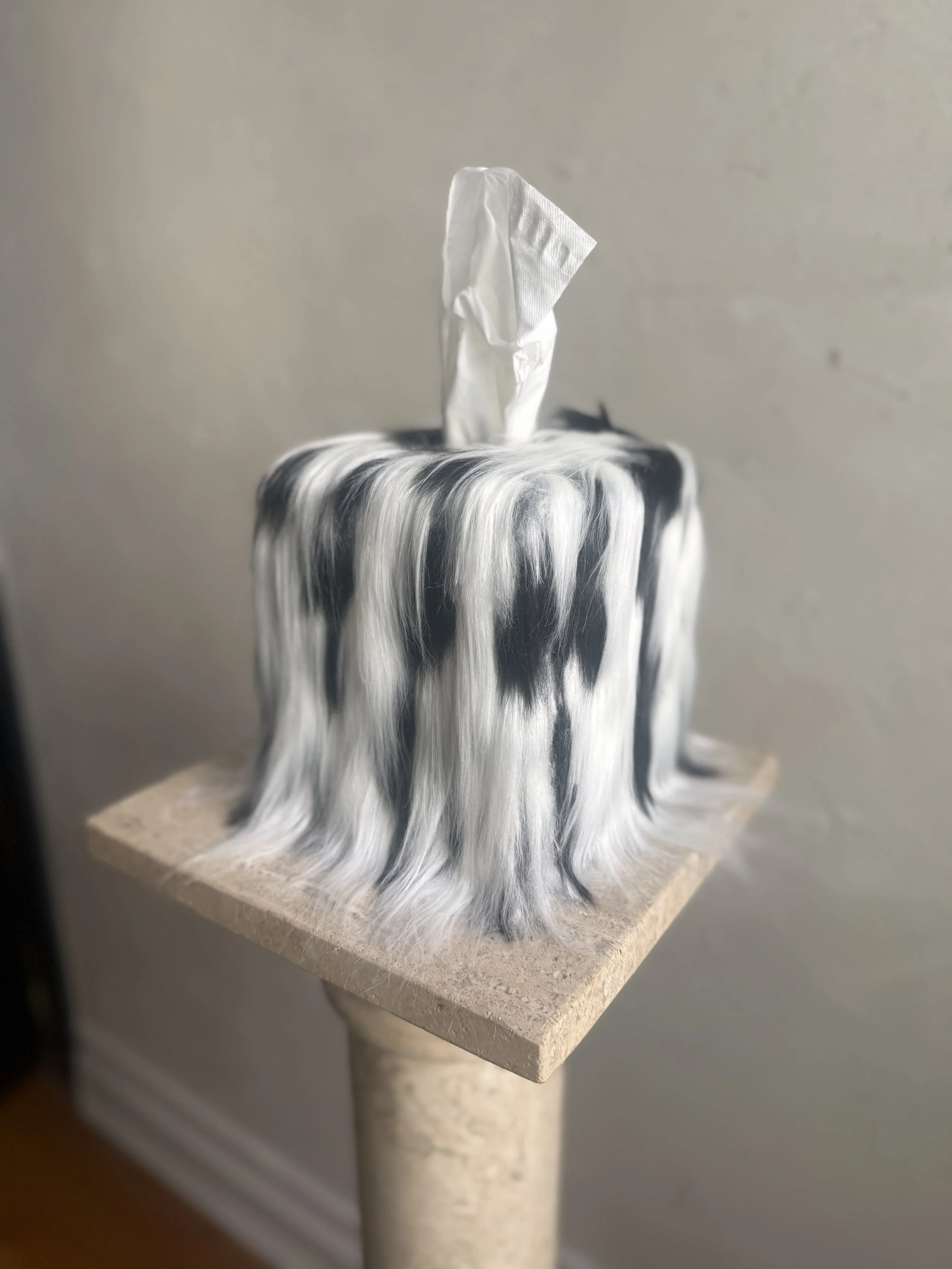 Feral Fur Tissue Box Cover by Amber Renee Hansen – a one-of-a-kind sculptural décor piece, transforming an overlooked object into quiet luxury with wild, textural fur