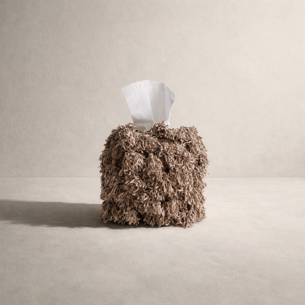 Tumbled Clay Tassel Fringe Tissue Box Cover