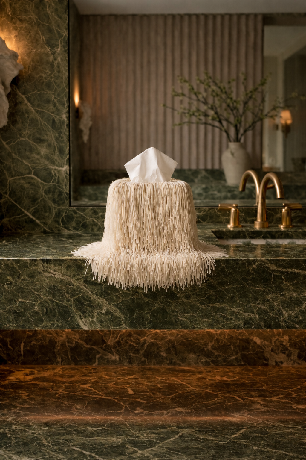 Quiet Bone Fringe Tissue Box Cover Spill Edit