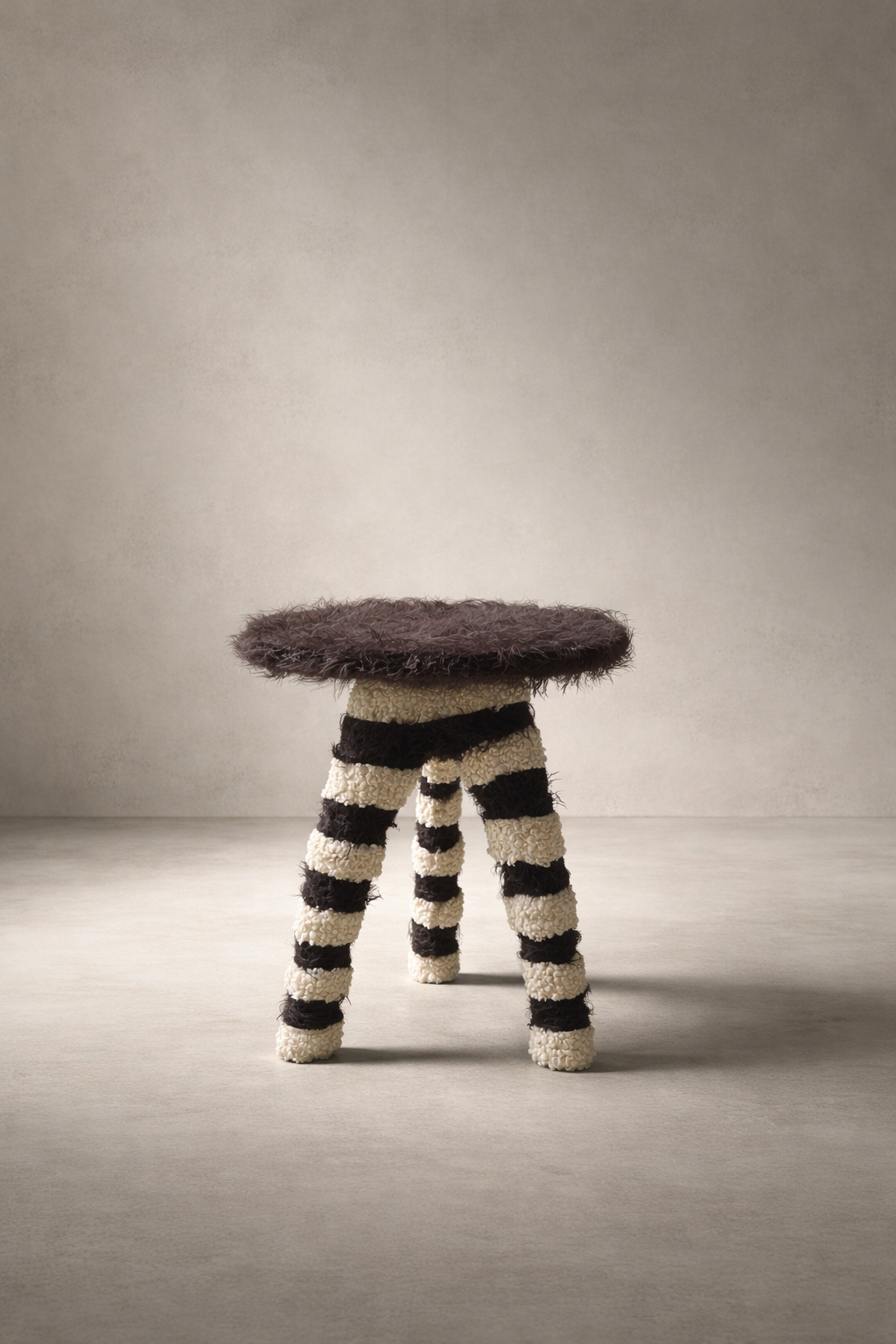 Striped Bouclé Teddy Side Table
