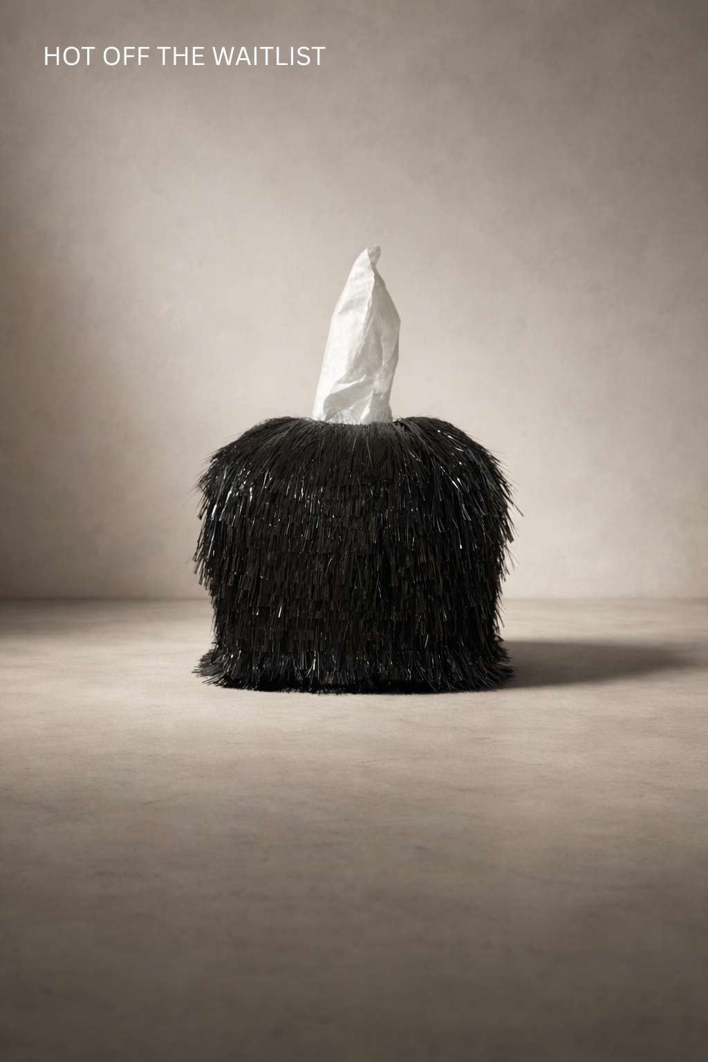 Black Static Tinsel Fringe Tissue Box Cover