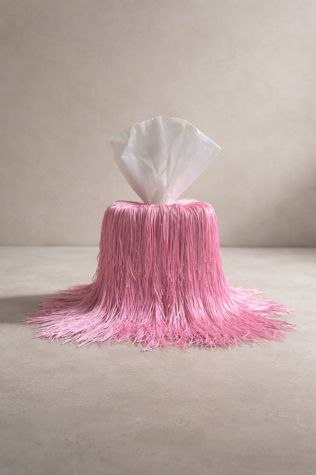 Pink in Motion Fringe Tissue Box Cover Spill Edit