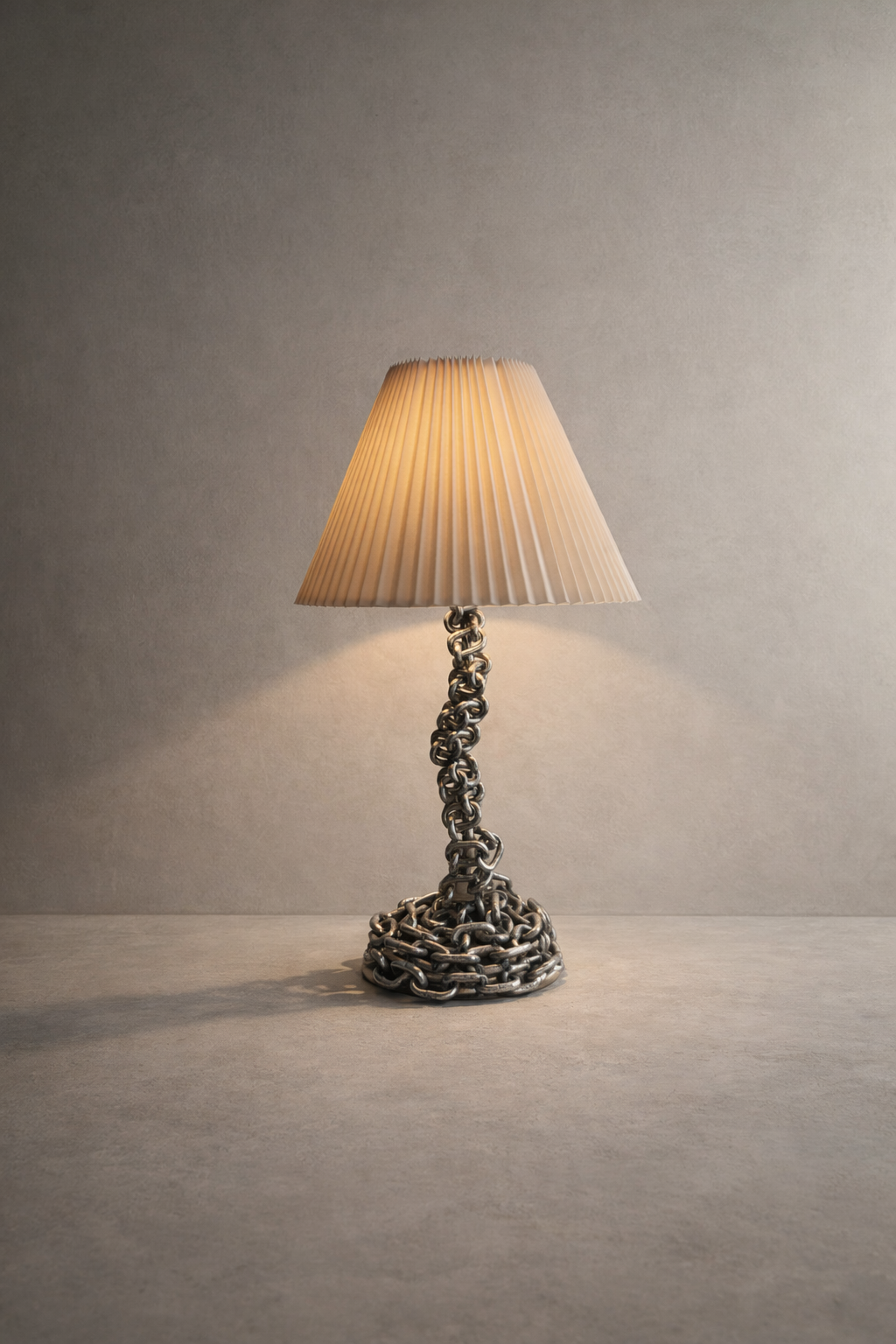 Gentle Current Chain Lamp with pleated shade — wavy chain-wrapped base creating soft movement